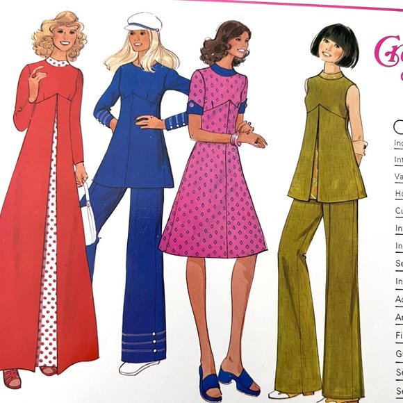 Creative Patterns B1 Pants Wide Leg No Waistband & Top Tunic w Pleat Uncut 1975 - Picture 1 of 11